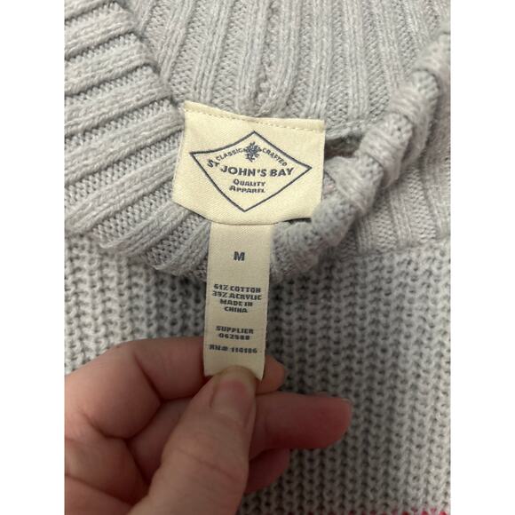 St Johns Bay  Gray Pink Womens Pullover Knit Long Sleeve Ribbed Sweater Medium - Picture 5 of 9